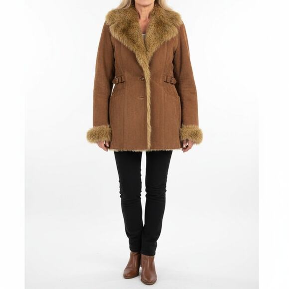 Donatella Sport Womens Tan 3 In 1 Suede Faux Fur Trim Penny Lane Coat SMALL - Picture 2 of 11